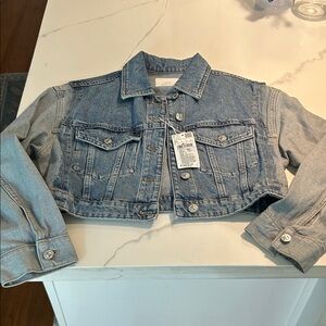 Mango Cropped Multi Blue Jean Jacket